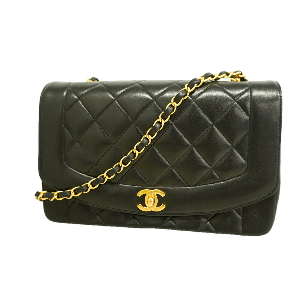 Chanel Diana Chain Shoulder Bag, Lambskin, Black, Women's